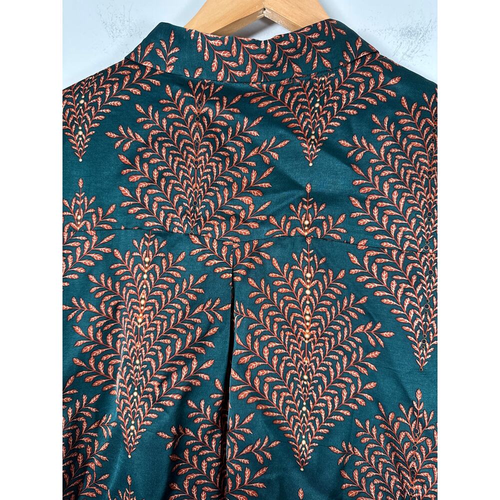Esqualo Satin Long Sleeve Button Up Blouse Womens Size 12 Green - Picture 7 of 10
